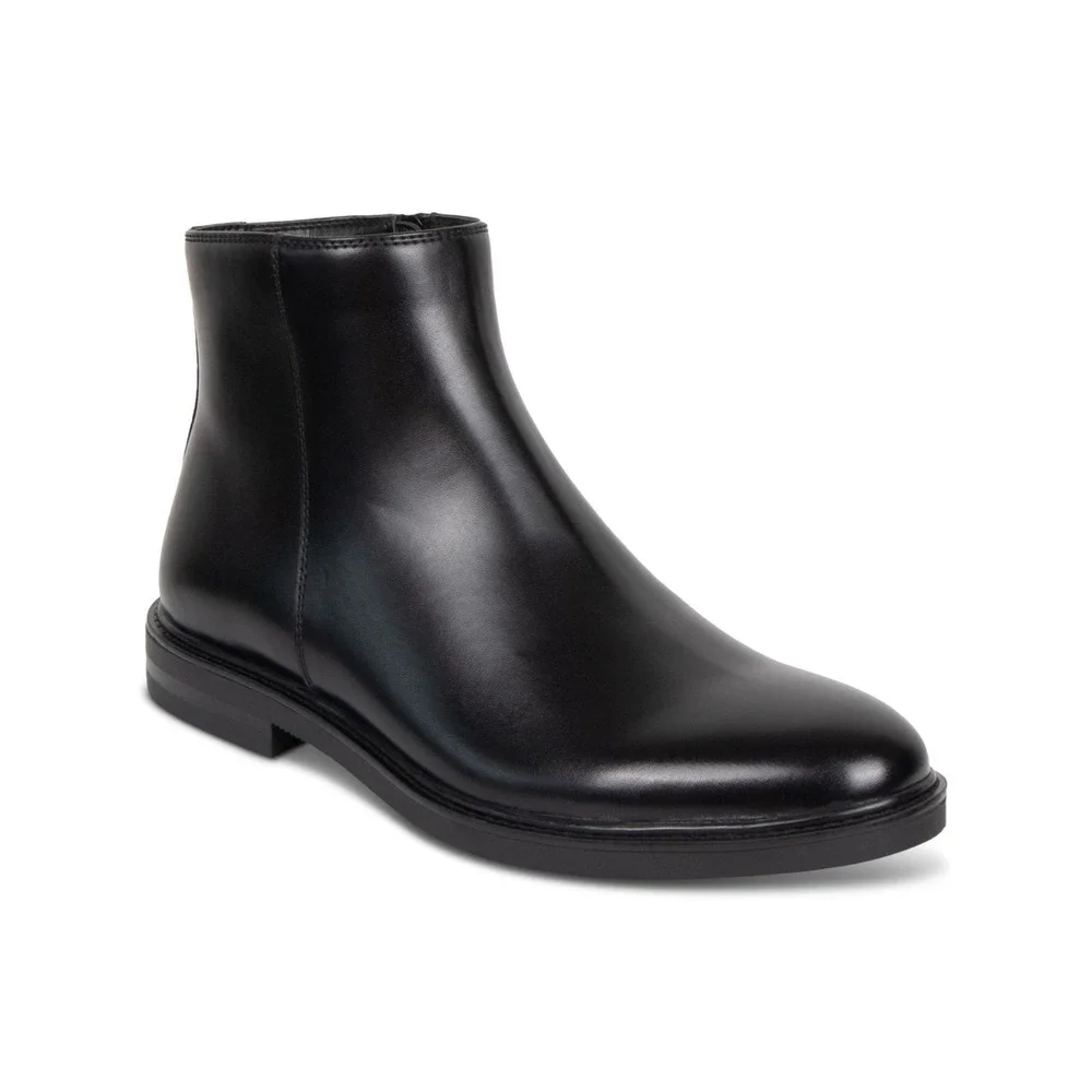 REACTION KENNETH COLE Mens Black Ely Inside Zip Block Heel Boots Shoes 11.5